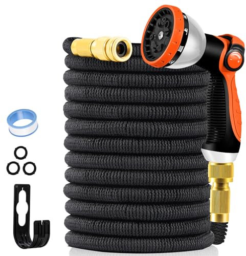 Yofidra Flexibler Gartenschlauch 30m, Ausdehnbarer Wasserschlauch 3/4 zoll 1/2 zoll mit 10 Sprühmuster, Aluminium verkupfert, Gewebe 3450D, Garden Hose Schlauch für Gartenarbeit, Reinigen, Autowäsche