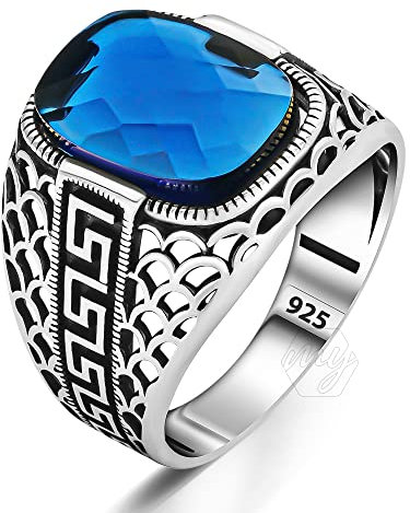 mysilverworld 925 Sterling Silber Custom Cut Blau Zirkonia Stein Türkischer Herrenring Metall Zirkonia, 925er-Sterlingsilber, Metall, Zirkonia, Zirkonia