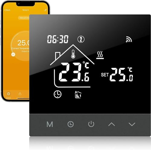 Beok Smart Termostat för golvvärme,programmerbar WIFI termostat för elektrisk golvvärme,elektrisk rumstermostat kompatibel med Tuya Smart/Google Home, max 16A TS4G-WIFI-EP