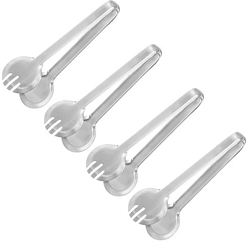 QUARKZMAN Service Pinces, 4pcs 9.5 pouce - Inox Acier Glace Pinces, Mini Sucre Pinces pour Apéritifs, Charcuterie, Dessert, Thé Fête, Bar, Café (Cercle)