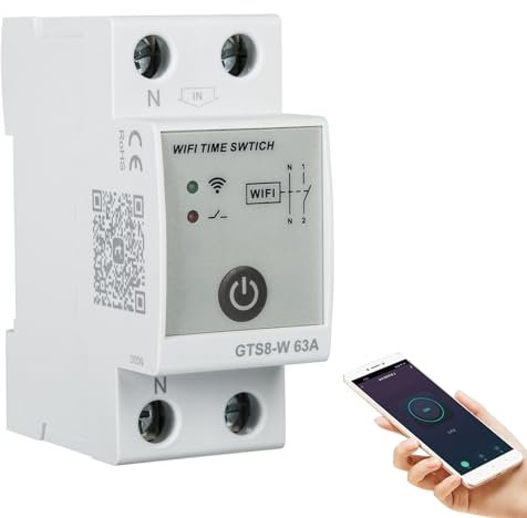 DEWIN Interruttore Orario,AC220V 63A Interruttore Smart WiFi Interruttore Timer Intelligente Relè Temporizzato Interruttore Smart Telecomando casa Tuya App Controllo Remoto 2P GTS8-W