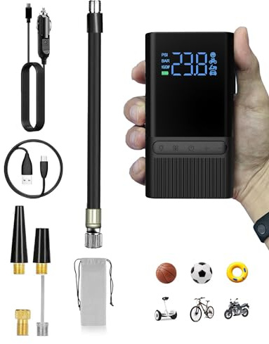 Tire Inflator Electric Bike Pump - 150PSI Portable Air Pump with Pressure Gauge, 6000mAh Electric Ball Pump with Schrader/Dunlop/Presta Valve for Road, Mountain Bicycles, E-Bike, Motorcycle, Balls