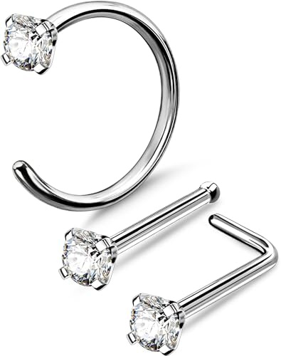 OUFER Kroppspiercing titan nässmycke 18 g näsa piercing ring L form näsben bar stud CZ näsa piercing set, Titan