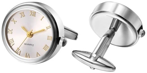 JewelryWe Herren Uhren mit Manschettenknöpfen Taschenuhr: Analog Quarz Manschettenknopfuhr Runde Römische Ziffern Zifferblatt Uhr Cufflink Watch Gold/Silber Geschenk für Männer