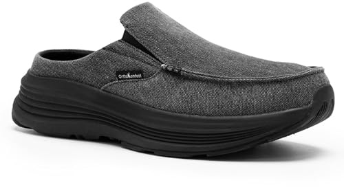 Men's Orthopedic Plantar Fasciitis Slip-On Loafers: Comfortable Shock Absorber Arch Support Walking Shoes for Flat Feet, Casual Cushion Thick Sole Slippers for Shopping Black Size 10