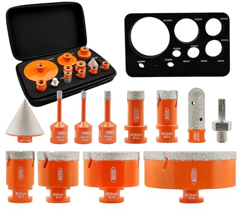Diamond Drill Bit Kit BGTEC Diamond Hole Saw Tile Cutter,M14 Thread 12pcs 6/6/8/20/25/35/50/68/110mm Bits+20mm Milling Finger Bit+50mm Chamfer Bit for Porcelain Tile Ceramic Tile Marble Granite