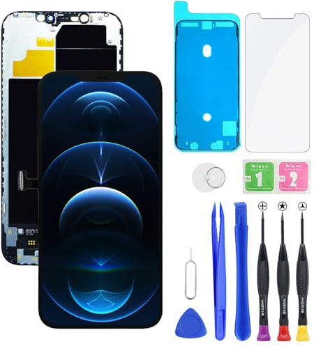 HXAQGP Écran LCD FHD de Remplacement pour iPhone 12 Pro Max, numériseur Tactile 3D, Cadre Complet avec kit d'outils de réparation, adhésif étanche et Protection d'écran