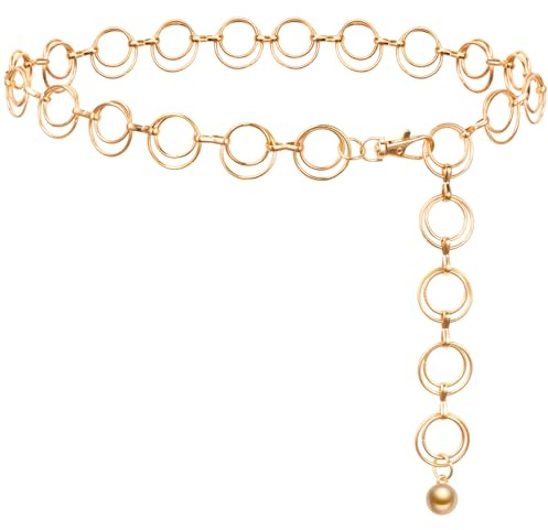 MELLIEX Gürtel Damen Mode Taillengürtel Metall O-Ring Taillenkette Verstellbare Kettengürtel Hüftkette Western Cowgirl Gürtel für Kleid, Gold