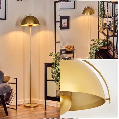 HOFSTEIN Stehleuchte Guttsta, Stehlampe aus Metall in Goldfarben, moderne Leuchte im Retro/Vintage-Design, Ø 31,5cm, Höhe 147cm, mit Fußschalter, E27, Wohnzimmer, Schlafzimmer, Esszimmer, Flur, Büro