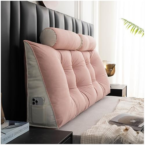 ZTGL Bett-Rückenkissen mit Nackenkissen, Bequemes Großes Lesekissen für Bett und Sofa, Keilkissen mit waschbarem Bezug, Wandkissen Rückenkissen zum Anlehnen im Bett,Rosa,150cm (2 Pillows)