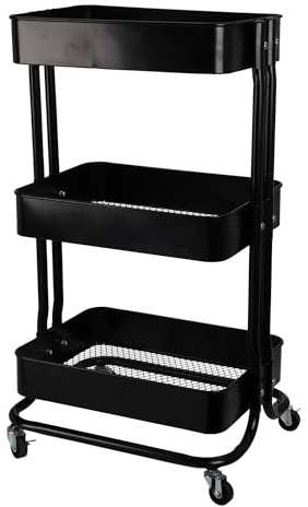 WELL HOME MOBILIARIO & DECORACIÓN Carro de Cocina de Hierro en Negro con Ruedas y 3 cajones