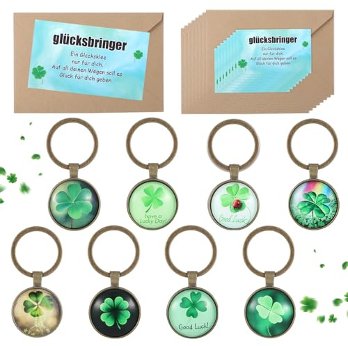 GooDengFull Lot de 8 porte-clés en bois - Petit trèfle porte-bonheur - Cadeau de bonne chance - Trèfle à quatre feuilles - Utilisé pour Noël, mariage, baptême, cadeaux d'invités - Cadeau d'adieu