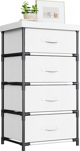 WANGIRL Fabric Chest of Drawers Bedroom, 4 Drawers Storage Unit with Sturdy Steel Frame, Dresser Drawers for Bedroom, Living Room, Hallway, Office and Closet - White