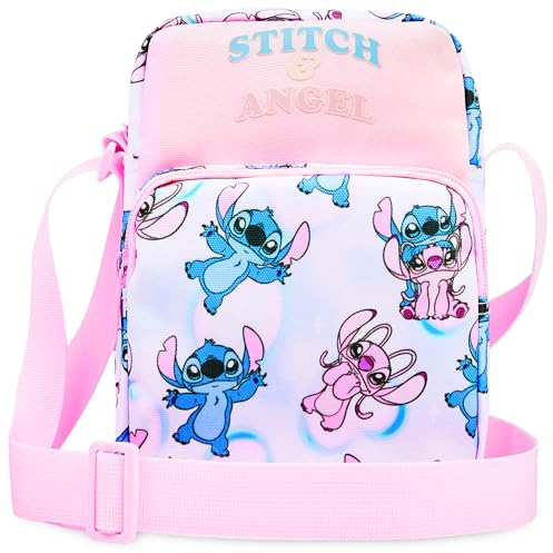 Disney Stitch Borsetta Bambina Adolescenti Borsa Tracolla con Cinturino Regolabile per Giornate Shopping Regalo Ragazza (Rosa Stitch Angel)