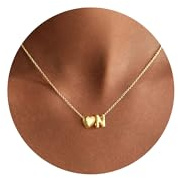 TINGN Halskette Damen Gold - 14K Vergoldete Kette mit Buchstaben Goldene Kette Herz Damen Frauen Schmuck Mädchen Initialen A-Z Geschenke für Frauen Mädchen Mama Geburtstag