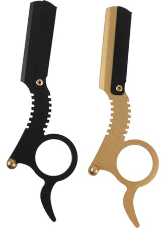 NIYANGLE Manueller Rasierer 2 Stück Männer Bartrasierer Retro Gerade Rasiermesser Ohne Klingen Wiederverwendbar Für Bart Kopf Und Körperhaar Rasur Reise Friseursalon