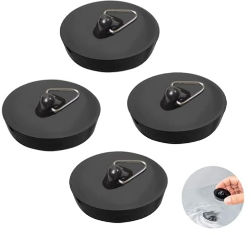 TSUOUKL 4 Pezzi Tappo per lavello in Gomma, Nero Vasca da Bagno Tappo per lavello, Tappo Universale Scarico lavandino, con Gancio Tappo per lavello, per Vasca da Bagno, Cucina e Bagno