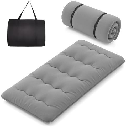 COSTWAY Japanische Futon Matratze, Tatami-Matte, Bodenmatratze, Klappmatratze mit waschbarem Bezug, Faltbare Schlafmatte mit Tragetasche, Beige, 90 x 200 cm (90 x 200 cm,Grau)