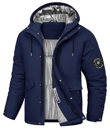 Voqeen Chaqueta de Esqui Invierno para Hombre Impermeables Cazadora Cálido Aire Libre Térmicos Chaquetas Deportiva con Capucha Desmontable Abrigo de Montaña Antiviento