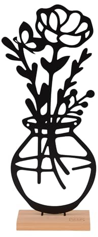 UNUS Deko-Aufsteller Cosmea Blume in Vase aus Metall mit Bambus-Sockel | in Schwarz, stilvolle Tischdeko für Innen- und Außenbereich, modern & pflegeleicht