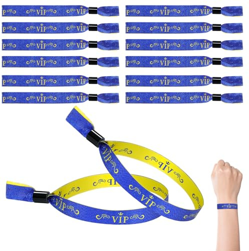 CxutSa 60 Stück VIP Stoff-Armbänder Eintrittsbänder Blau Goldene Einmalnutzung VIP Einlassbänder für Events Konzert Festival Geburtstag Hochzeit