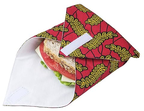 Reusable Sandwich Wrap - Washable, Leakproof, Double-Layered, Fabric, Foldable, Space Saver Sandwich Bag - Zero Waste Alternative to Cling Film, Aluminium Foil, Plastic Containers. (Red)