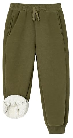 Volunboy Pantalones Deportivos Niños Joggers Forro Polar Tobillos Elásticos Ropa Escolar Colegio Día a Día Exterior(Tamaño 100,2-3 años,Verde Militar