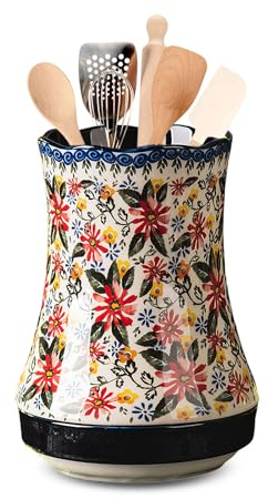 MIATTCLD Küchenutensilienhalter Keramik, Utensilienhalter mit Ablaufpfanne, Boho Vintage Besteckhalter Küchentheke Kochutensilien für Löffel Spatel Besteck Aufbewahrung (Boho 4)