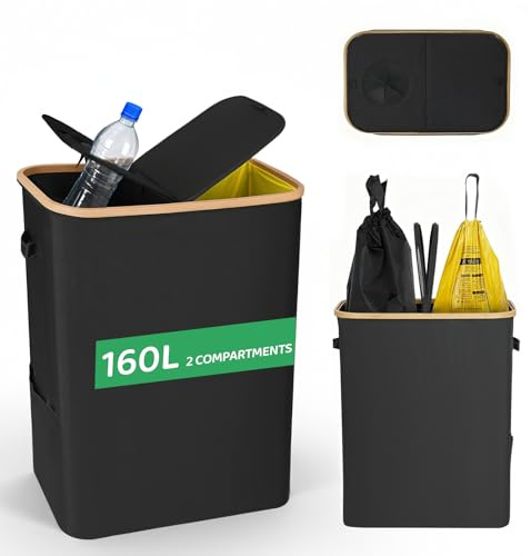 Haedswer 160L Raccoglitore di Bottiglie, Bidone Raccolta con Foro per Cucina, Contenitore per Bottiglie con Borsa Interna Rimovibile, Pattumiera Differenziata per Bottiglia Plastica Bottiglia Vetro