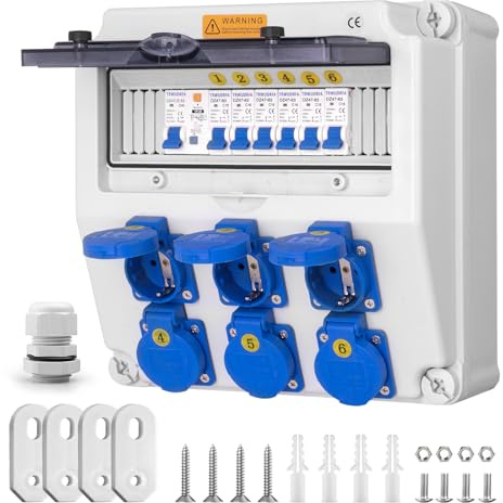 TRWUDRFA Coffret Électrique de Chantier - Distributeur électrique étanche IP65 avec disjoncteur - Répartiteur Mural avec prise IP54 250 V/16 A - Distributeur électrique à courant fort pour l'extérieur