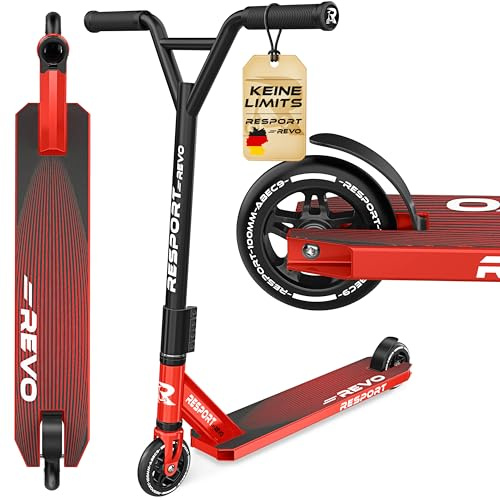 RE:SPORT® Stunt Scooter REVO für Kinder & Erwachsene mit Ständer | Profi Stuntroller 100mm PU Wheels & Y-Bar | Stuntscooter Kickscooter ABEC 9 Kugellager | Tretroller Trickroller (REVO Flame)
