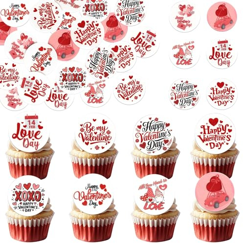 63 Packung Essbare Happy Valentine's Day Geburtstag Tortendeko Liebe Herzen Valentine Cupcake Toppers für Bachelorette Geburtstag Kuchen Dekoration Valentinstag Hochzeitsfeier Kuchen Deko
