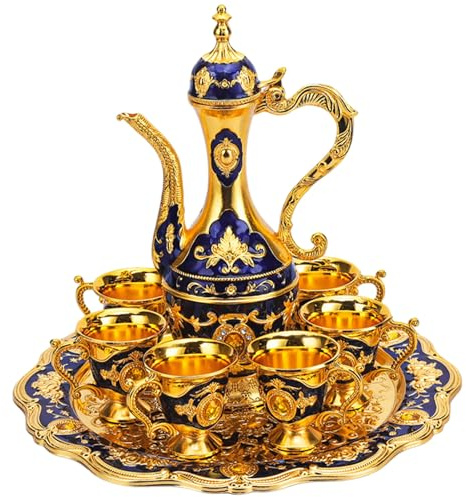 Service à thé turc Vintage exquis, ensemble de tasses à café turques dorées avec plateau et 6 tasses pour décorations de fête domicile, thé marocain