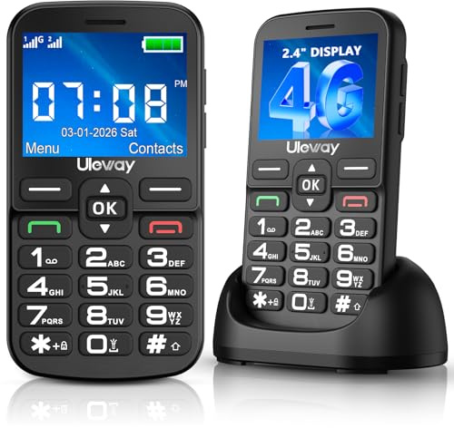 4G Teléfono Móvil para Personas Mayores con Teclas Grandes, Grande de 2,4 Pulgadas, Fácil de Usar Celular para Ancianos con Volumen Alto, Llamada Rápida, Botón SOS, Sistema Sencillo, Base Cargadora