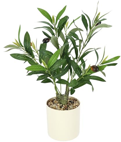 Olivenbaum mit schwarzen Oliven im Topf künstlich 46cm kleine Kunstpflanze Ölbaum Baum Kunstbaum Dekobaum Olivenpflanze Dekopflanze Zimmerpflanze Südländische Pflanzen Deko für Wohnzimmer Balkon Büro