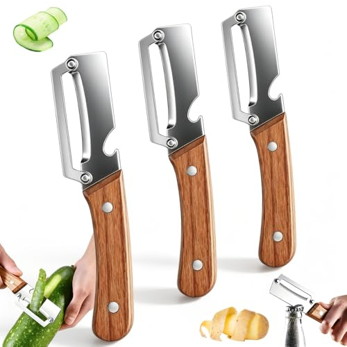 XPJBKC 3PCS Pelapatate Multifunzione per Cucina, 2 in 1 Pelapatate Professionale, Pelapatate Manuale con Manico e Apribottiglie, Pela Patate e Verdure in Acciaio Inox per Patate, Frutta e Zucca
