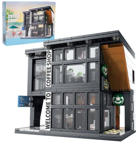 Geniteen Set de Bloques de Construcción de Casa de Café, 581 Piezas Moc Modelo de Cafetería Vista de la Calle Casa de Ciudad para Adultos(Cafetería de la Ciudad)