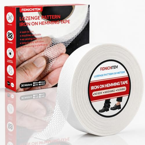 fidnichitem Rautengitter Saumband zum Aufbügeln (30M x 20MM, Transparent) | 40GSM | saumband ohne nähen | waschfest stoffkleber | starker halt für dicke stoffe | nahtoptik bügelband | mit anleitung