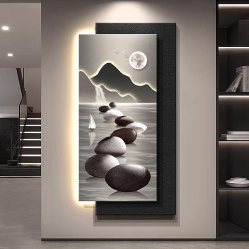 3D-väggkonst i sandsten, dekoration i entrén med sandsten, väggkonst i stenlandskapstema, lyxig skulpturmålning med vertikal dekoration, nätadapter (svart 50x100cm/19.6x39.3'')
