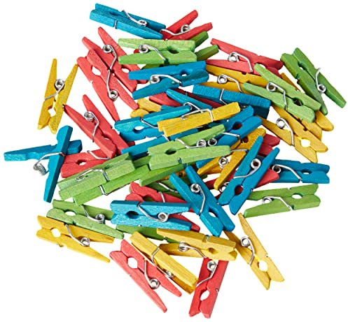 Rayher Hobby Rayher Mini-Wäscheklammern, Holz, 2,5 cm, bunt gemischt, 48 Stück, kleine Wäscheklammern, Deko-Klammern Mini Holz, für Geschenkanhänger, Fotos, zum Basteln und Verzieren, 6135449