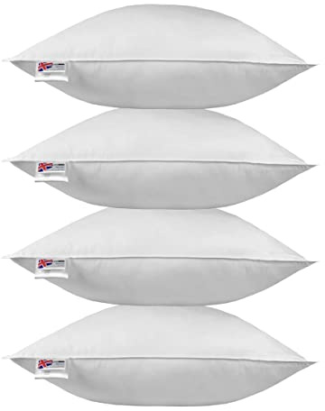 HOMESCAPES Lot de 4 Oreillers en Plumes de Canard et Coton, 60 x 60 cm, Oreillers Naturels Moelleux Hypoallergénique Anti-acariens