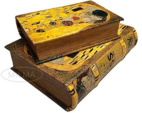 Gustav Klimt Golden THE KISS (Lovers) Leather Book Box Set of 2 Gustav Klimt Golden Art Home Decor