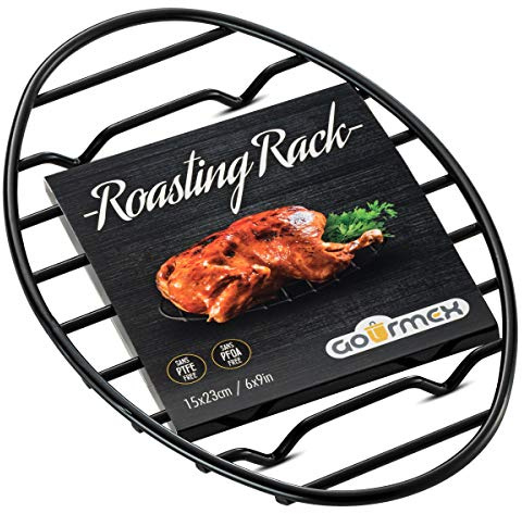 GOURMEX Black, Oval Oven Roasting Rack with Integrated Feet | Ideal for Cooking, Baking, Roasting, Cooling and Grilling | Non-Stick Coating, PTFE Free | Oven and Dishwasher Safe Rack (6 x 9)