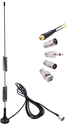 Fancasee Universal FM Antenna Magnetic Base 75 Ohm Screw F Male Plug with PAL BNC 3.5mm & 75 to 300 Ohm Adapter Connector Coax Coaxial Cable FM Radio Antenna for AV Home Stereo Receiver Indoor