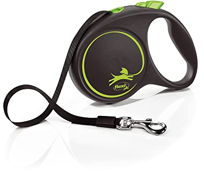 flexi® Black Design L Gurt 5 m schwarz/grün, Roll-Leine für Hunde bis 50 kg