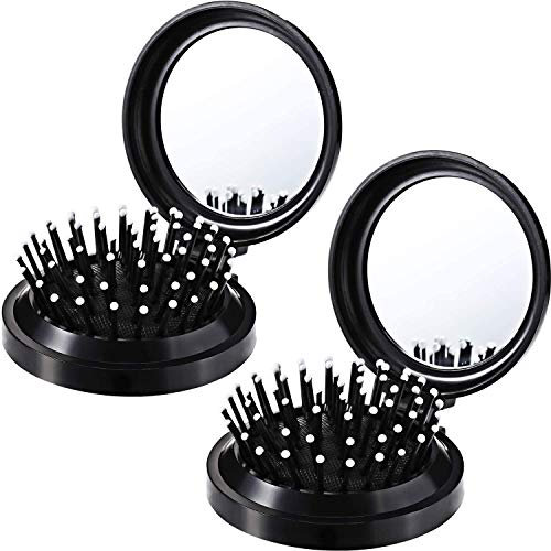 Pettine per Capelli con Specchio,2 PCS Round Pieghevole Pettine da Viaggio Mini Specchio da Borsetta per Capelli Rotonde Mini Pettine per Capelli Specchio Tascabile per Donne Ragazze
