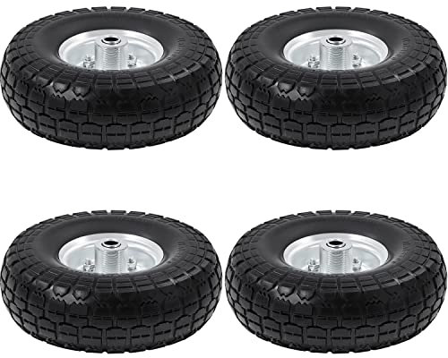 Yaheetech 10'' 255x80 mm Wheelbarrow Wheel Tyre Puncture Proof, 4.1/3.5-4 PU Pneumatic Tyre 16mm Bore Solid Trailer Tire, Garden Trolley Sack Truck, 4pcs