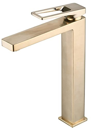 SHUNLI Waschtischarmatur Bad Wasserhahn aus Messing | Hoch Badarmatur Mischbatterie Modern für Waschbecken Badezimmer | mit 50cm Kalt/Warmwasser Anschluss | Gebürstetes Gold