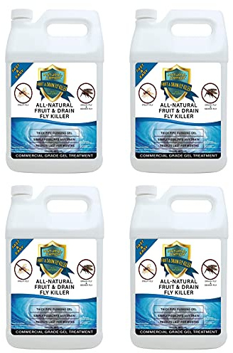 Fruit Fly & Drain Fly Killer - Simple Commercial Drain Gel Treatment - Eliminates Gross Fruit Flies, Drain Flies, Sewer Flies & Gnat Infestations From Any Drain. Fast & Easy - (128 Oz, Case of 4)