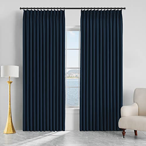 MAIHER Pinch Pleat Blackout Curtain, Thermal Insulated Room Darkening Drape, Polyester Window Treatment for Bedroom, Patio, Navy Blue, 72 Inch Wide by 96 Inch Long, 1 Panel